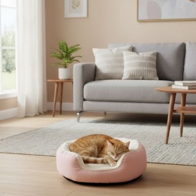 Detail du coussin rembourre et des materiaux premium du panier pour chat