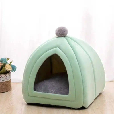 Niche chat igloodesign en-tissu vert menthe avec coussin interieur gris