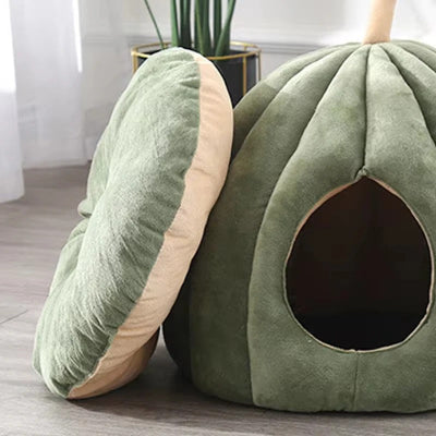 Panier chat citrouille PumpkiNest vert forme vue de face