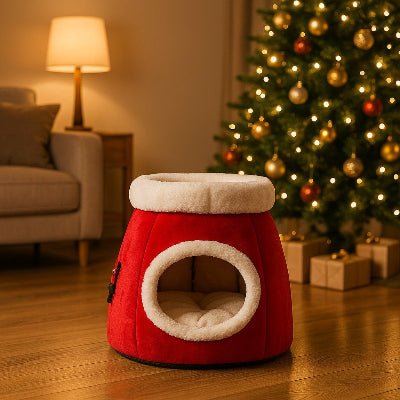 Lit pour Chat en Forme de Bottes de Noël | Nid Chaud et Douillet - Mon Chatelier