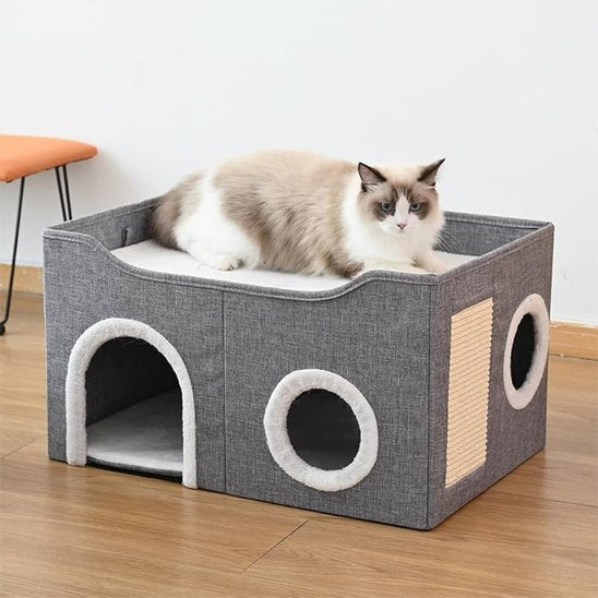 Niche pour chat gris vue d ensemble