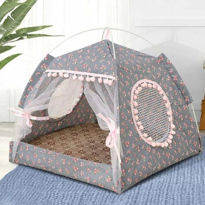 Tente pour chat gris vue de face