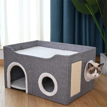vue de haut de Niche pour chat gris